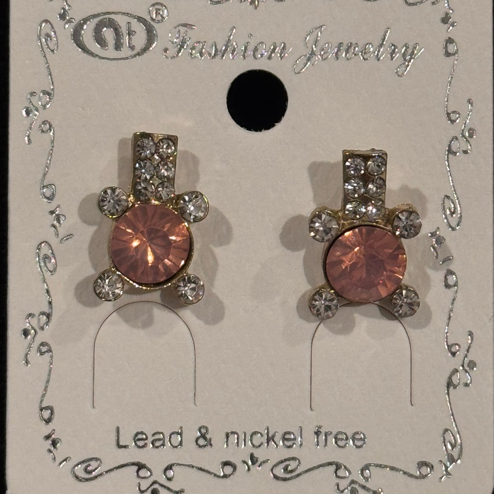 NT Fashion Jewelry Pink Crystal Turtle Stud Earrings .75 inch